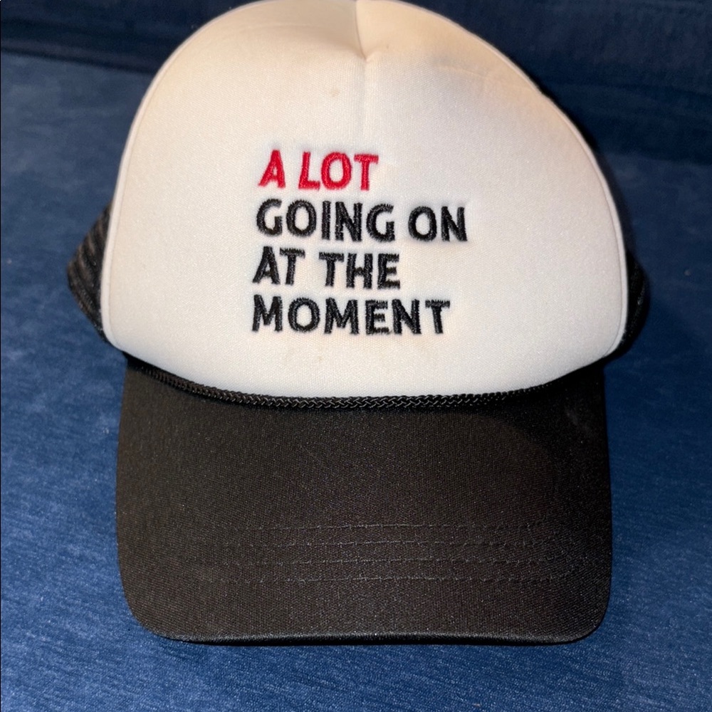 Black and White Trucker Hat with Text
